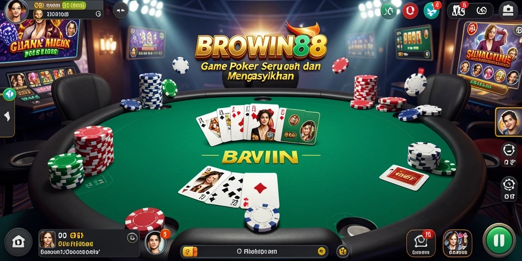 Screenshot game BROWIN88 menampilkan pengguna yang sedang menikmati permainan poker.