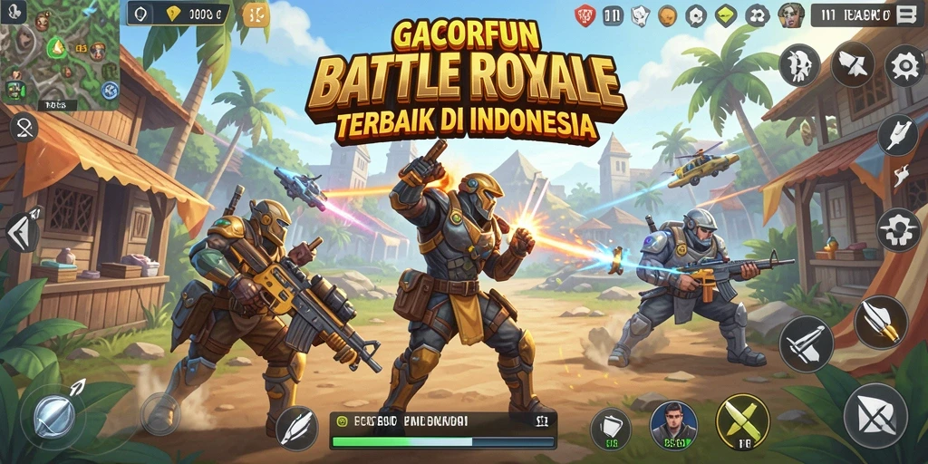 Screenshot GACORFUN menampilkan aksi seru dalam pertempuran Battle Royale.