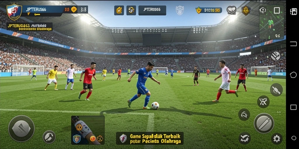 Screenshot gameplay JPTERUS66 menampilkan aksi seru di lapangan sepak bola.