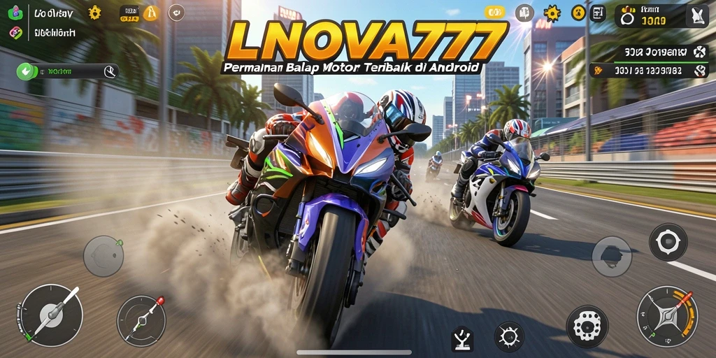 Gameplay LNOVA777 dengan aksi balap motor yang intens.