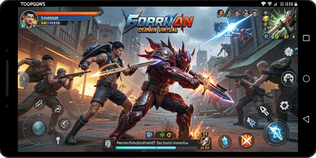 Screenshot utama TOOPGWS menampilkan aksi pertarungan yang mendebarkan.