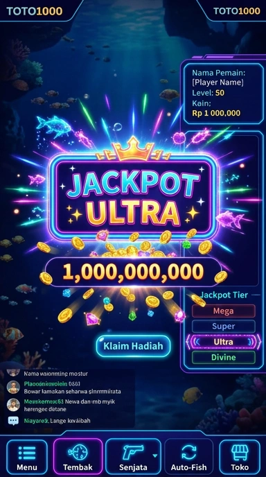 Tampilan awal aplikasi toto1000 yang intuitif dan menarik.